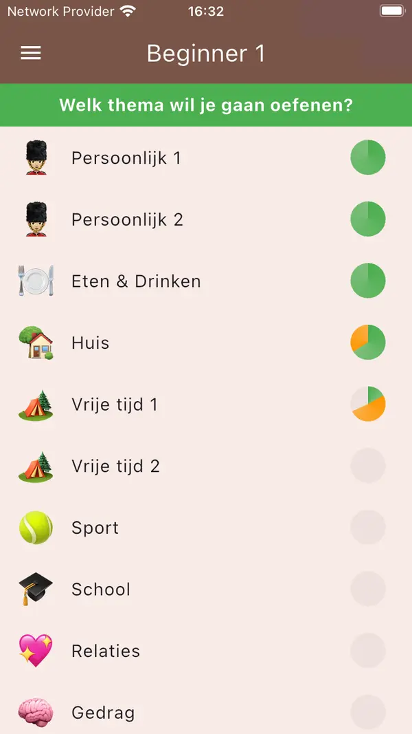 Screenshot van thema keuze pagina